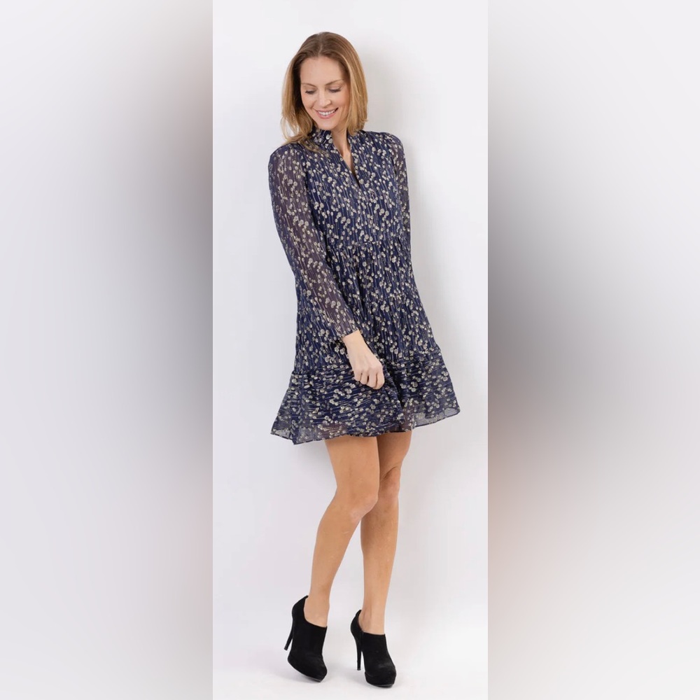 Sail to Sable - Navy Metallic Long Sleeve Tunic Dress - Picture 2 of 5